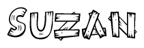 The clipart image shows the name Suzan stylized to look as if it has been constructed out of wooden planks or logs. Each letter is designed to resemble pieces of wood.