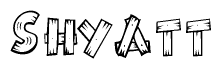 The clipart image shows the name Shyatt stylized to look as if it has been constructed out of wooden planks or logs. Each letter is designed to resemble pieces of wood.