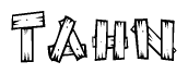 The image contains the name Tahn written in a decorative, stylized font with a hand-drawn appearance. The lines are made up of what appears to be planks of wood, which are nailed together