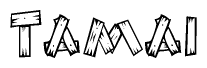 The clipart image shows the name Tamai stylized to look as if it has been constructed out of wooden planks or logs. Each letter is designed to resemble pieces of wood.