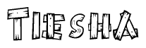 The image contains the name Tiesha written in a decorative, stylized font with a hand-drawn appearance. The lines are made up of what appears to be planks of wood, which are nailed together