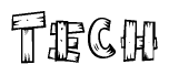 The clipart image shows the name Tech stylized to look like it is constructed out of separate wooden planks or boards, with each letter having wood grain and plank-like details.