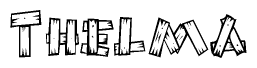 The clipart image shows the name Thelma stylized to look like it is constructed out of separate wooden planks or boards, with each letter having wood grain and plank-like details.