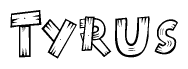 The clipart image shows the name Tyrus stylized to look as if it has been constructed out of wooden planks or logs. Each letter is designed to resemble pieces of wood.