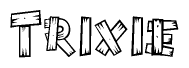 The image contains the name Trixie written in a decorative, stylized font with a hand-drawn appearance. The lines are made up of what appears to be planks of wood, which are nailed together