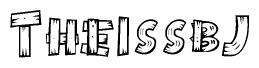 The clipart image shows the name Theissbj stylized to look as if it has been constructed out of wooden planks or logs. Each letter is designed to resemble pieces of wood.