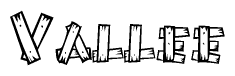 The clipart image shows the name Vallee stylized to look like it is constructed out of separate wooden planks or boards, with each letter having wood grain and plank-like details.