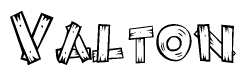 The clipart image shows the name Valton stylized to look as if it has been constructed out of wooden planks or logs. Each letter is designed to resemble pieces of wood.