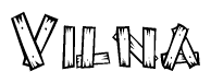 The image contains the name Vilna written in a decorative, stylized font with a hand-drawn appearance. The lines are made up of what appears to be planks of wood, which are nailed together