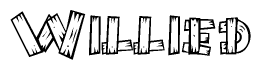 The clipart image shows the name Willied stylized to look as if it has been constructed out of wooden planks or logs. Each letter is designed to resemble pieces of wood.