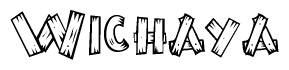 The clipart image shows the name Wichaya stylized to look like it is constructed out of separate wooden planks or boards, with each letter having wood grain and plank-like details.