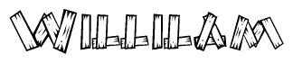 The image contains the name Willilam written in a decorative, stylized font with a hand-drawn appearance. The lines are made up of what appears to be planks of wood, which are nailed together