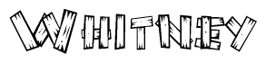 The clipart image shows the name Whitney stylized to look as if it has been constructed out of wooden planks or logs. Each letter is designed to resemble pieces of wood.