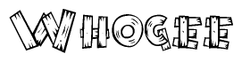 The clipart image shows the name Whogee stylized to look like it is constructed out of separate wooden planks or boards, with each letter having wood grain and plank-like details.