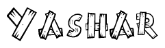 The image contains the name Yashar written in a decorative, stylized font with a hand-drawn appearance. The lines are made up of what appears to be planks of wood, which are nailed together