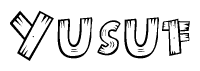 The clipart image shows the name Yusuf stylized to look like it is constructed out of separate wooden planks or boards, with each letter having wood grain and plank-like details.