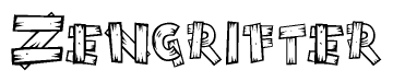 The image contains the name Zengrifter written in a decorative, stylized font with a hand-drawn appearance. The lines are made up of what appears to be planks of wood, which are nailed together