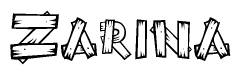 The clipart image shows the name Zarina stylized to look like it is constructed out of separate wooden planks or boards, with each letter having wood grain and plank-like details.