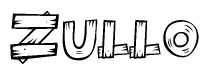 The image contains the name Zullo written in a decorative, stylized font with a hand-drawn appearance. The lines are made up of what appears to be planks of wood, which are nailed together