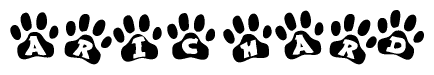 The image shows a row of animal paw prints, each containing a letter. The letters spell out the word Arichard within the paw prints.