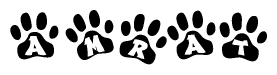 The image shows a series of animal paw prints arranged horizontally. Within each paw print, there's a letter; together they spell Amrat