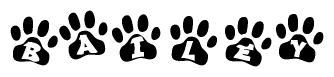 The image shows a series of animal paw prints arranged horizontally. Within each paw print, there's a letter; together they spell Bailey