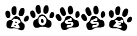 The image shows a series of animal paw prints arranged horizontally. Within each paw print, there's a letter; together they spell Bosse