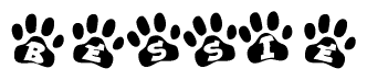 The image shows a row of animal paw prints, each containing a letter. The letters spell out the word Bessie within the paw prints.