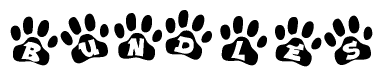 The image shows a series of animal paw prints arranged horizontally. Within each paw print, there's a letter; together they spell Bundles