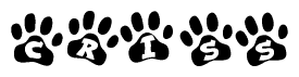 The image shows a series of animal paw prints arranged horizontally. Within each paw print, there's a letter; together they spell Criss