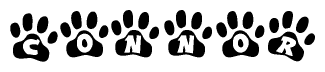 The image shows a series of animal paw prints arranged horizontally. Within each paw print, there's a letter; together they spell Connor