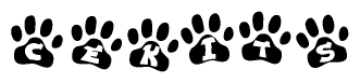 The image shows a series of animal paw prints arranged horizontally. Within each paw print, there's a letter; together they spell Cekits