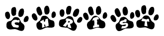 The image shows a series of animal paw prints arranged horizontally. Within each paw print, there's a letter; together they spell Christ