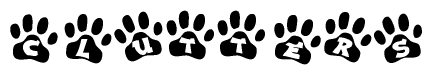 The image shows a row of animal paw prints, each containing a letter. The letters spell out the word Clutters within the paw prints.