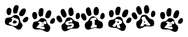 The image shows a row of animal paw prints, each containing a letter. The letters spell out the word Desirae within the paw prints.