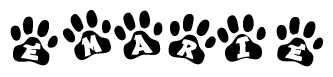 The image shows a row of animal paw prints, each containing a letter. The letters spell out the word Emarie within the paw prints.