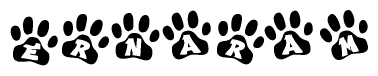 The image shows a row of animal paw prints, each containing a letter. The letters spell out the word Ernaram within the paw prints.