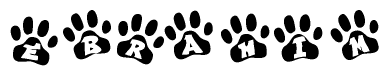 The image shows a row of animal paw prints, each containing a letter. The letters spell out the word Ebrahim within the paw prints.