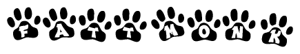 The image shows a series of animal paw prints arranged in a horizontal line. Each paw print contains a letter, and together they spell out the word Fattmonk.