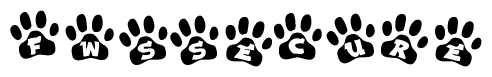 The image shows a series of animal paw prints arranged in a horizontal line. Each paw print contains a letter, and together they spell out the word Fwssecure.