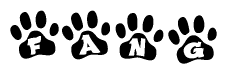 The image shows a series of animal paw prints arranged horizontally. Within each paw print, there's a letter; together they spell Fang