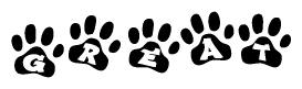The image shows a series of animal paw prints arranged horizontally. Within each paw print, there's a letter; together they spell Great