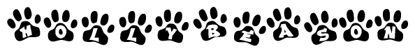 The image shows a series of animal paw prints arranged horizontally. Within each paw print, there's a letter; together they spell Hollybeason
