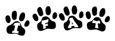 The image shows a row of animal paw prints, each containing a letter. The letters spell out the word Ifat within the paw prints.