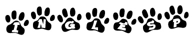 The image shows a row of animal paw prints, each containing a letter. The letters spell out the word Inglesp within the paw prints.
