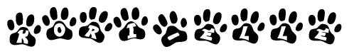 The image shows a series of animal paw prints arranged horizontally. Within each paw print, there's a letter; together they spell Kori-elle