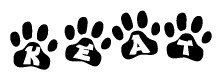 The image shows a row of animal paw prints, each containing a letter. The letters spell out the word Keat within the paw prints.
