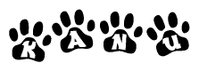 The image shows a row of animal paw prints, each containing a letter. The letters spell out the word Kanu within the paw prints.