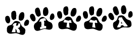 The image shows a series of animal paw prints arranged horizontally. Within each paw print, there's a letter; together they spell Kitta