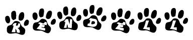 The image shows a series of animal paw prints arranged horizontally. Within each paw print, there's a letter; together they spell Kendell